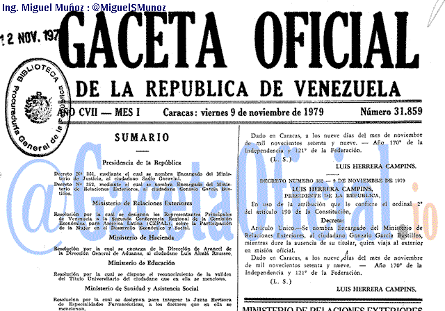 Gaceta Oficial 31859 del 9 Noviembre 1979