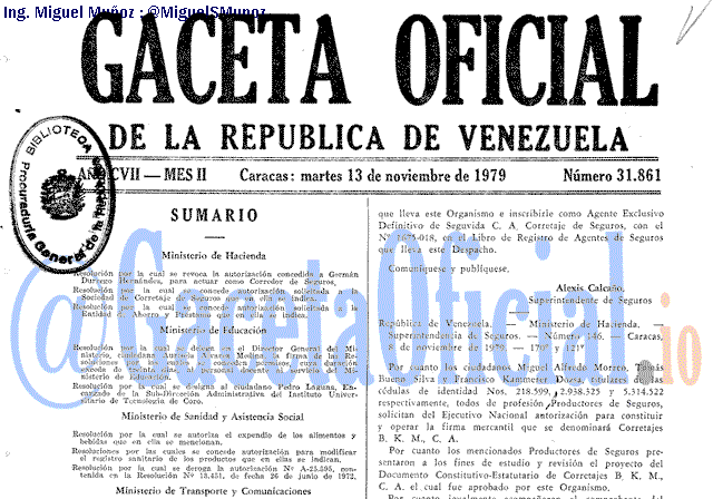 Gaceta Oficial 31861 del 13 Noviembre 1979