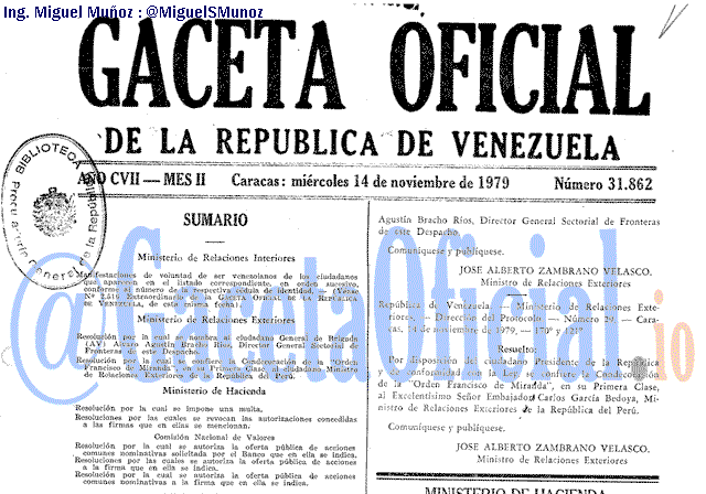 Gaceta Oficial 31862 del 14 Noviembre 1979