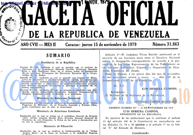 Gaceta Oficial 31863 del 15 Noviembre 1979