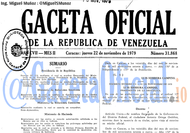 Gaceta Oficial 31868 del 22 Noviembre 1979