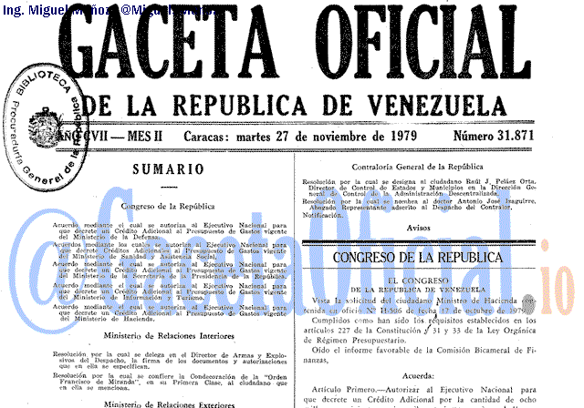 Gaceta Oficial 31871 del 27 Noviembre 1979