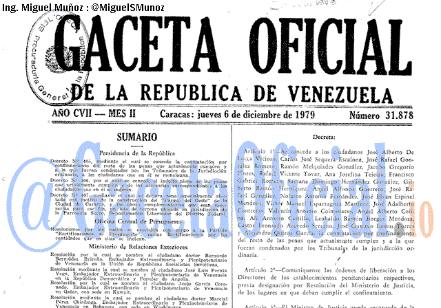 Gaceta Oficial 31878 del 6 Diciembre 1979