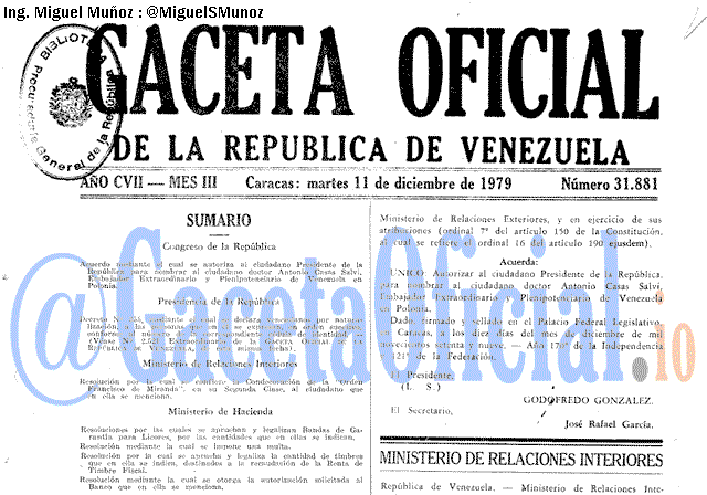Gaceta Oficial 31881 del 11 Diciembre 1979