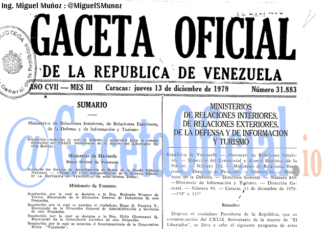 Gaceta Oficial 31883 del 13 Diciembre 1979