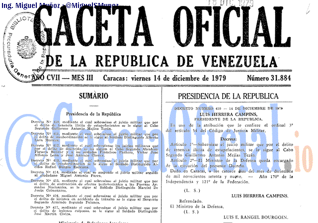 Gaceta Oficial 31884 del 14 Diciembre 1979