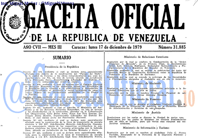 Gaceta Oficial 31885 del 17 Diciembre 1979
