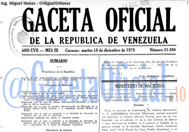 Gaceta Oficial 31886 del 18 Diciembre 1979