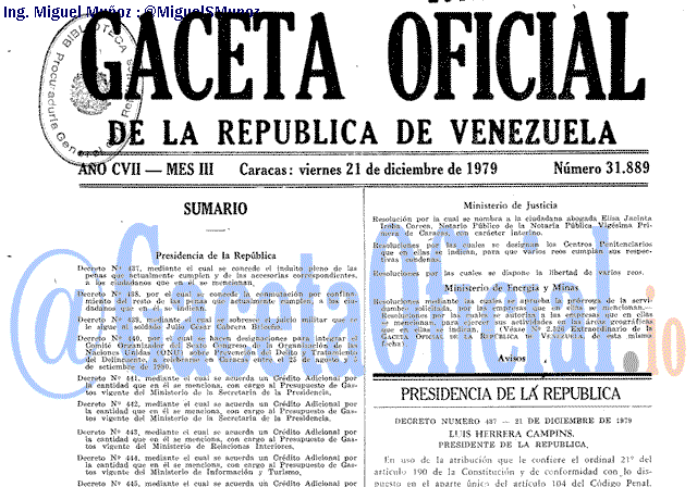 Gaceta Oficial 31889 del 21 Diciembre 1979