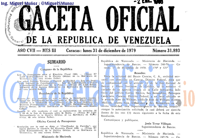 Gaceta Oficial 31893 del 31 Diciembre 1979