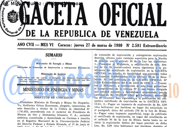 Gaceta Oficial 2581 del 27 Marzo 1980