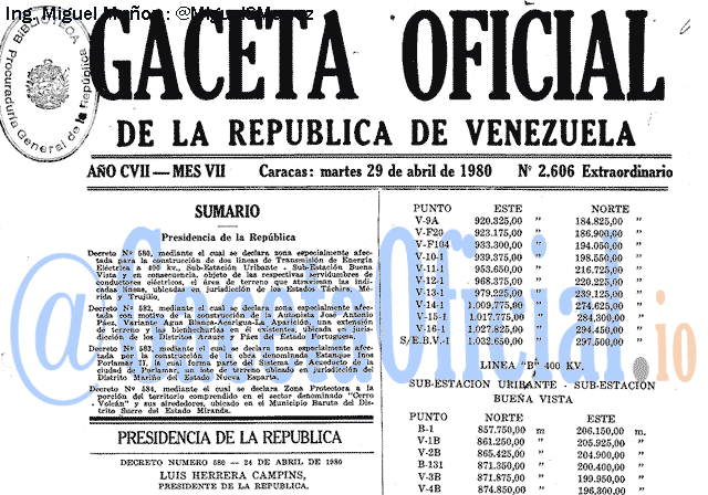 Gaceta Oficial 2606 del 29 Abril 1980