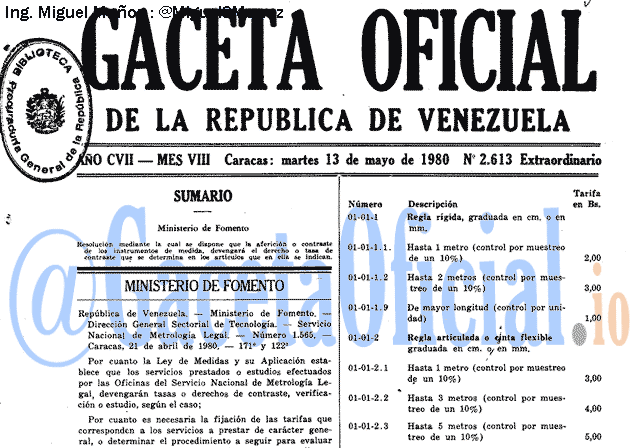 Gaceta Oficial 2613 del 13 Mayo 1980