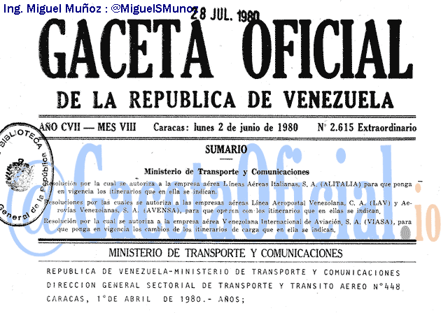 Gaceta Oficial 2615 del 2 Junio 1980