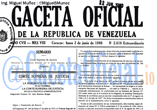 Gaceta Oficial 2616 del 2 Junio 1980