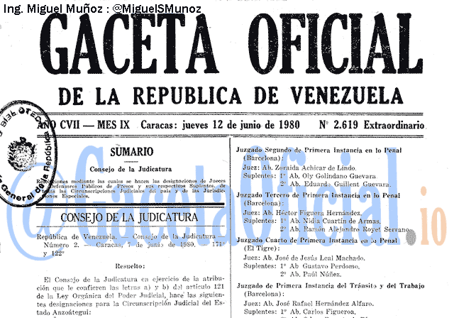 Gaceta Oficial 2619 del 12 Junio 1980