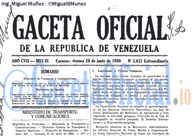 Gaceta Oficial 2621 del 20 Junio 1980