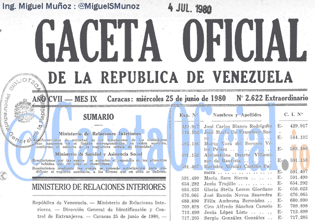 Gaceta Oficial 2622 del 25 Junio 1980