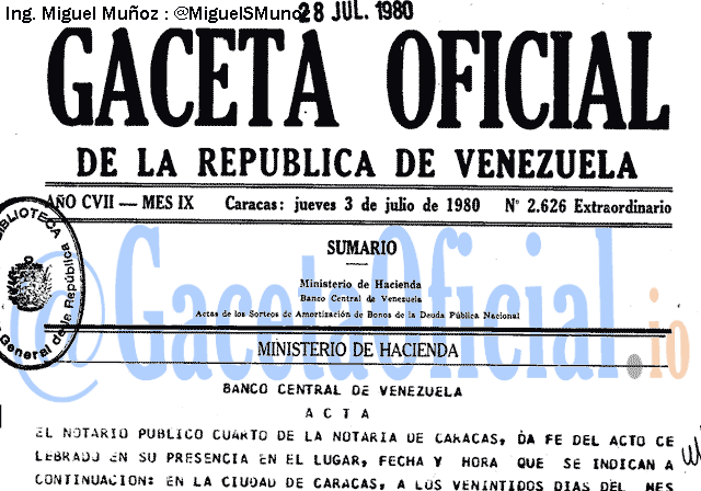 Gaceta Oficial 2626 del 3 Julio 1980