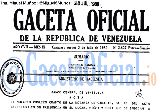 Gaceta Oficial 2627 del 3 Julio 1980