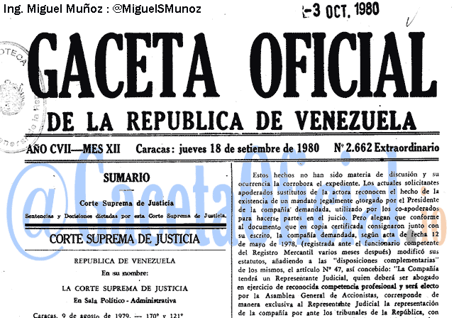 Gaceta Oficial 2662 del 18 Septiembre 1980