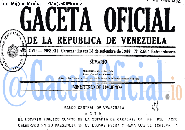 Gaceta Oficial 2664 del 18 Septiembre 1980