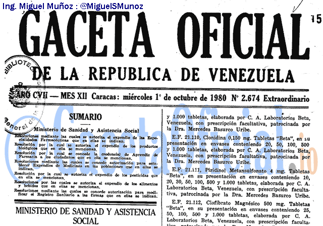 Gaceta Oficial 2674 del 1 Octubre 1980