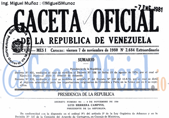 Gaceta Oficial 2684 del 7 Noviembre 1980