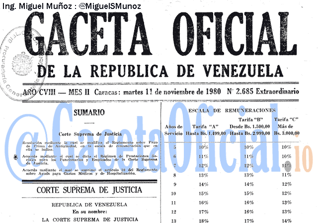 Gaceta Oficial 2685 del 11 Noviembre 1980