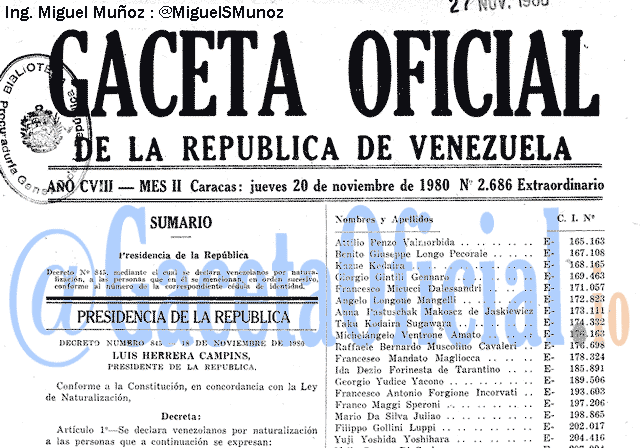 Gaceta Oficial 2686 del 20 Noviembre 1980