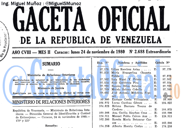 Gaceta Oficial 2688 del 24 Noviembre 1980