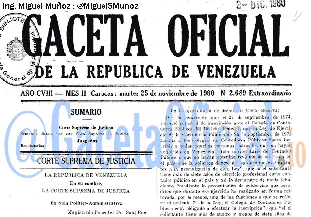 Gaceta Oficial 2689 del 25 Noviembre 1980