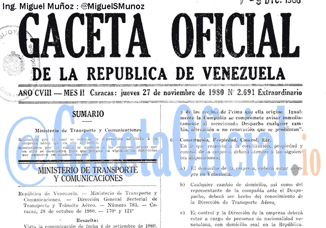 Gaceta Oficial 2691 del 27 Noviembre 1980