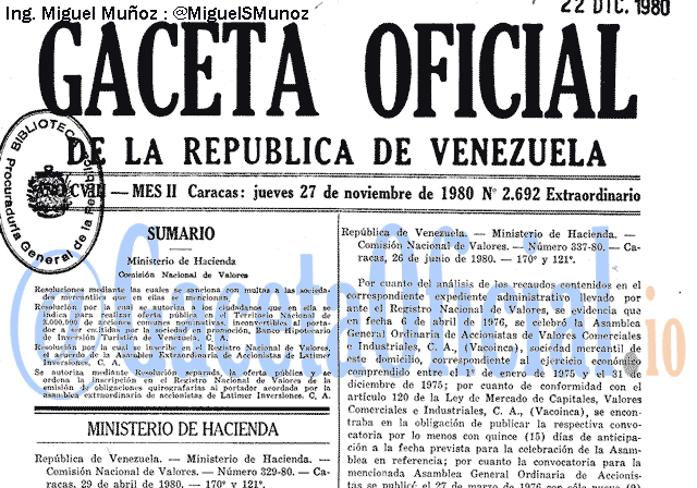 Gaceta Oficial 2692 del 27 Noviembre 1980