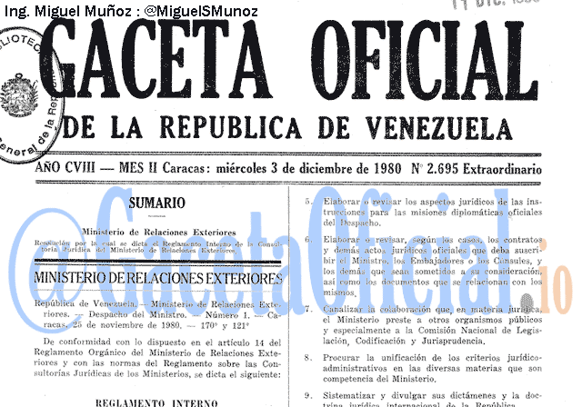 Gaceta Oficial 2695 del 3 Diciembre 1980
