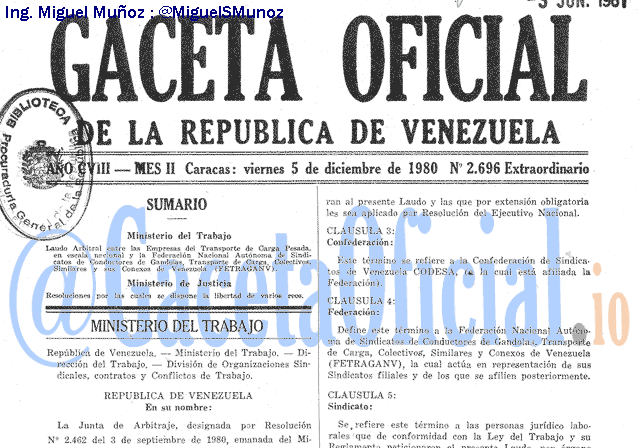 Gaceta Oficial 2696 del 5 Diciembre 1980