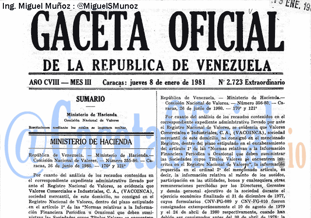Gaceta Oficial 2723 del 8 Enero 1981