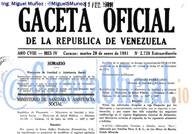 Gaceta Oficial 2728 del 20 Enero 1981