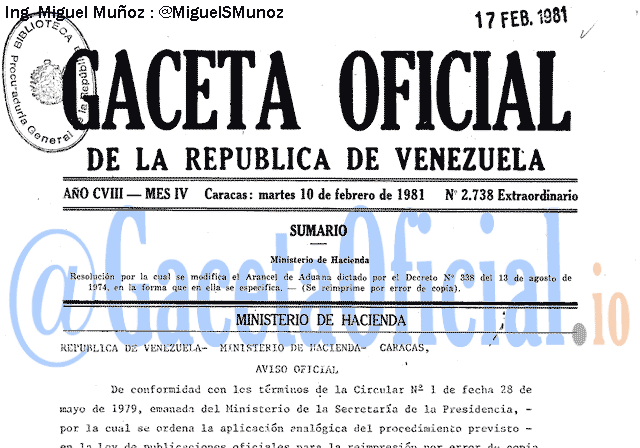 Gaceta Oficial 2738 del 10 Febrero 1981