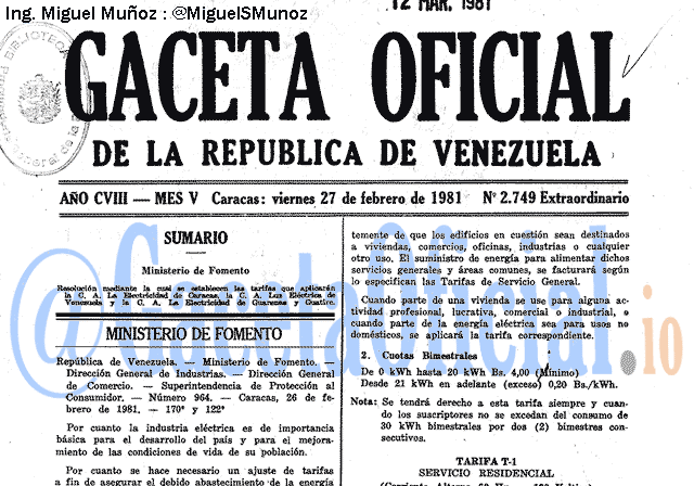 Gaceta Oficial 2749 del 27 Febrero 1981