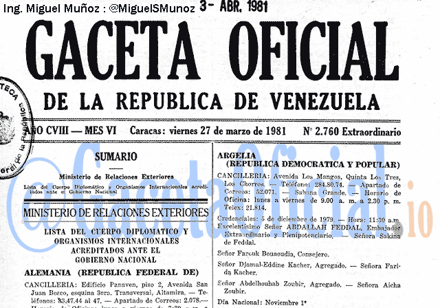 Gaceta Oficial 2760 del 27 Marzo 1981
