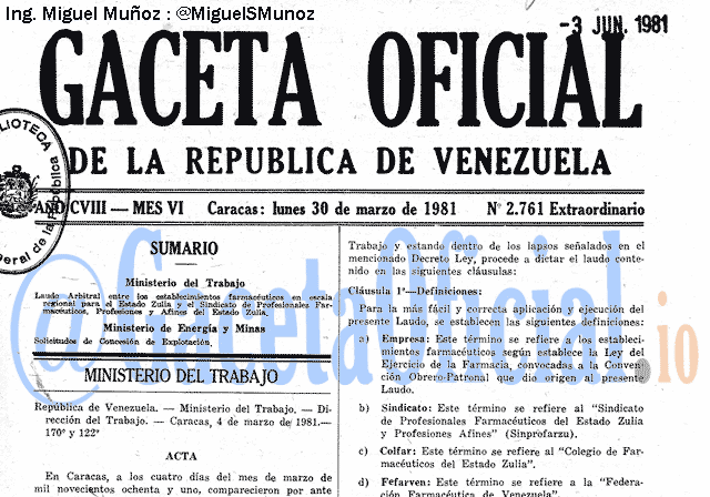 Gaceta Oficial 2761 del 30 Marzo 1981