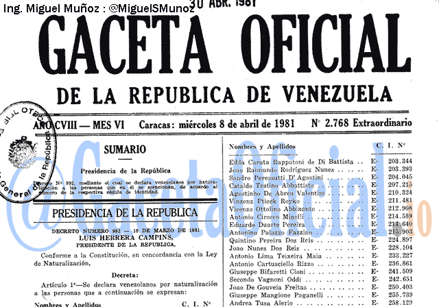 Gaceta Oficial 2768 del 8 Abril 1981