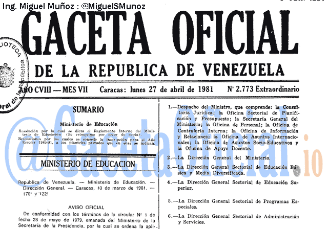 Gaceta Oficial 2773 del 27 Abril 1981