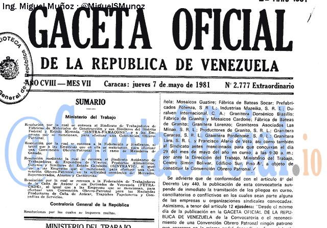Gaceta Oficial 2777 del 7 Mayo 1981