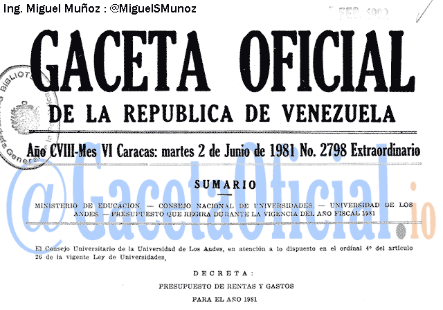 Gaceta Oficial 2798 del 2 Junio 1981