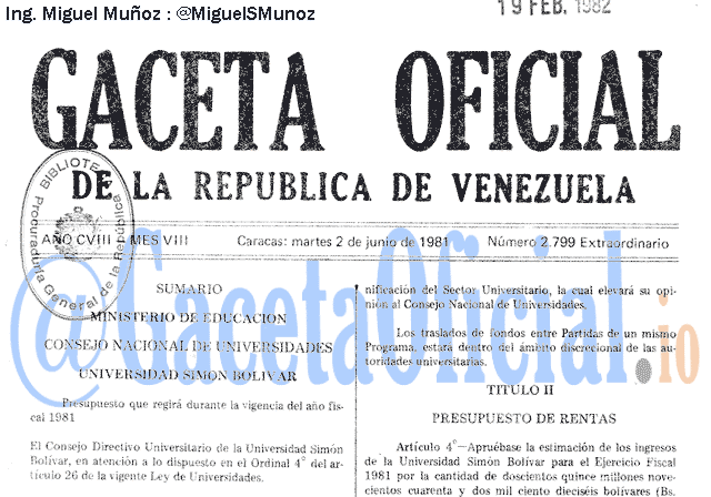 Gaceta Oficial 2799 del 2 Junio 1981