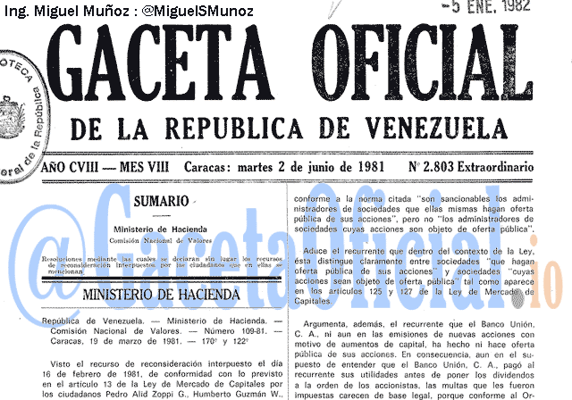 Gaceta Oficial 2803 del 2 Junio 1981