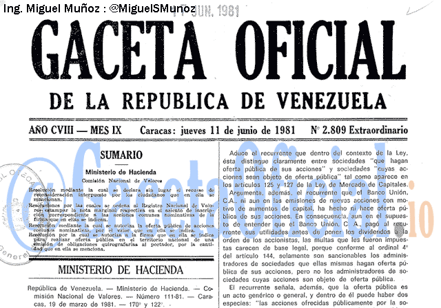 Gaceta Oficial 2809 del 11 Junio 1981