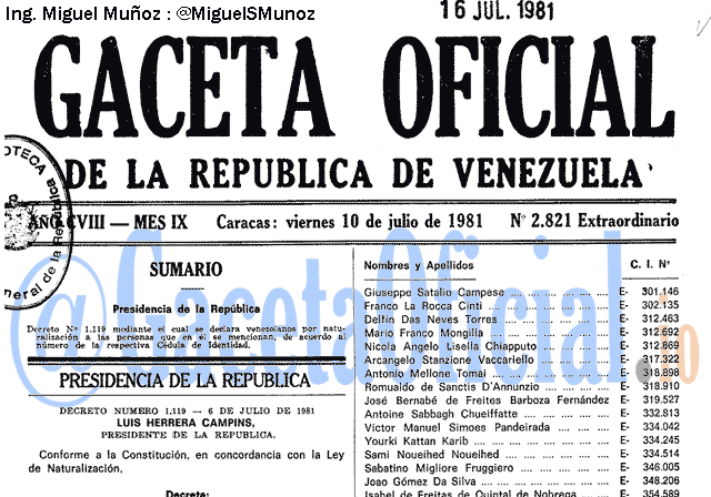 Gaceta Oficial 2821 del 10 Julio 1981